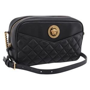 Versace Medusa Icon Front Slip Pocket Camera Quilted Leather Black Leather